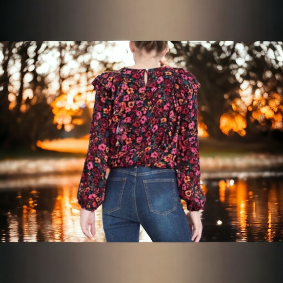 Bohemian Women Long Sleeve Floral Multicolor Blouse Size M 🤎 Wild Fable - Picture 3 of 10
